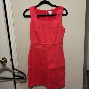 J.Crew Scalloped Square Neck Basketweave Cotton Mini Dress in Neon Primrose Pink